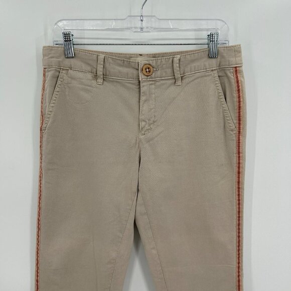 ANTHROPOLOGIE Chino Khaki Red Side Stripe Relaxed Fit Straight Leg Pants Size 27 - Picture 3 of 7